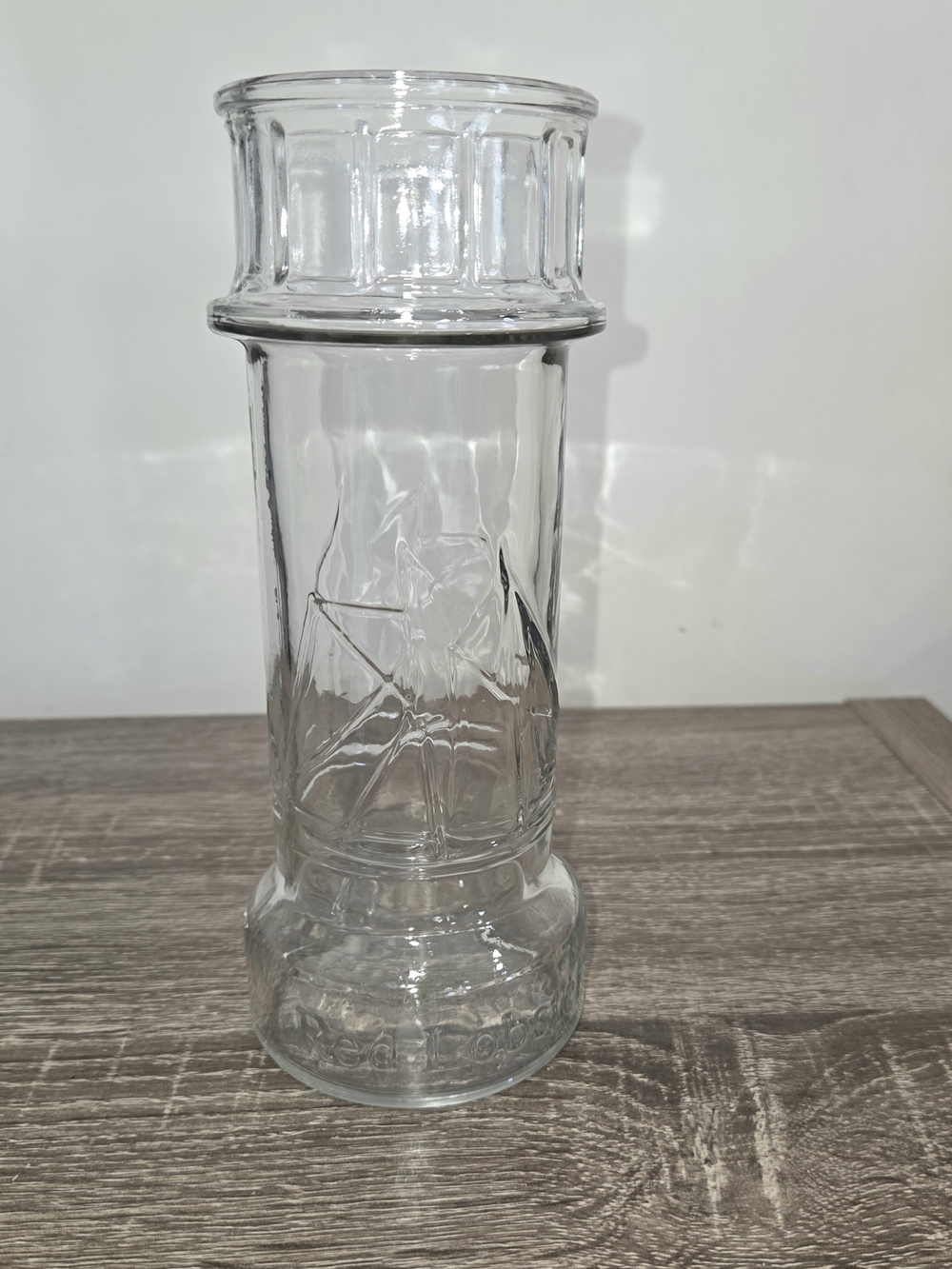 Vintage Red Lobster Lighthouse Clear Souvenir Drinking Glass 7.5" SEE DESCRIPTIO